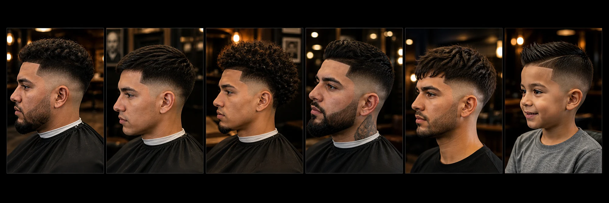 A gallery of fades, beard work, and kids haircuts